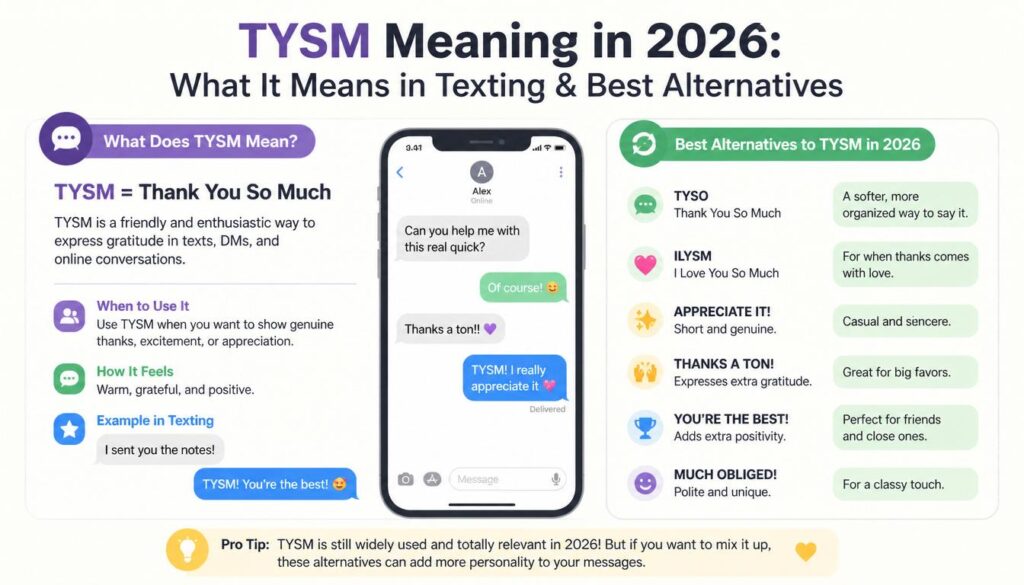 TYSM Meaning in 2026: What It Means in Texting & Best Alternatives